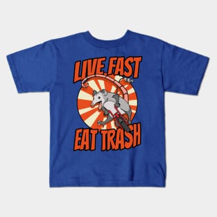 Live Fast Eat Trash Possum Riding Vintage Minibike Kids T-Shirt